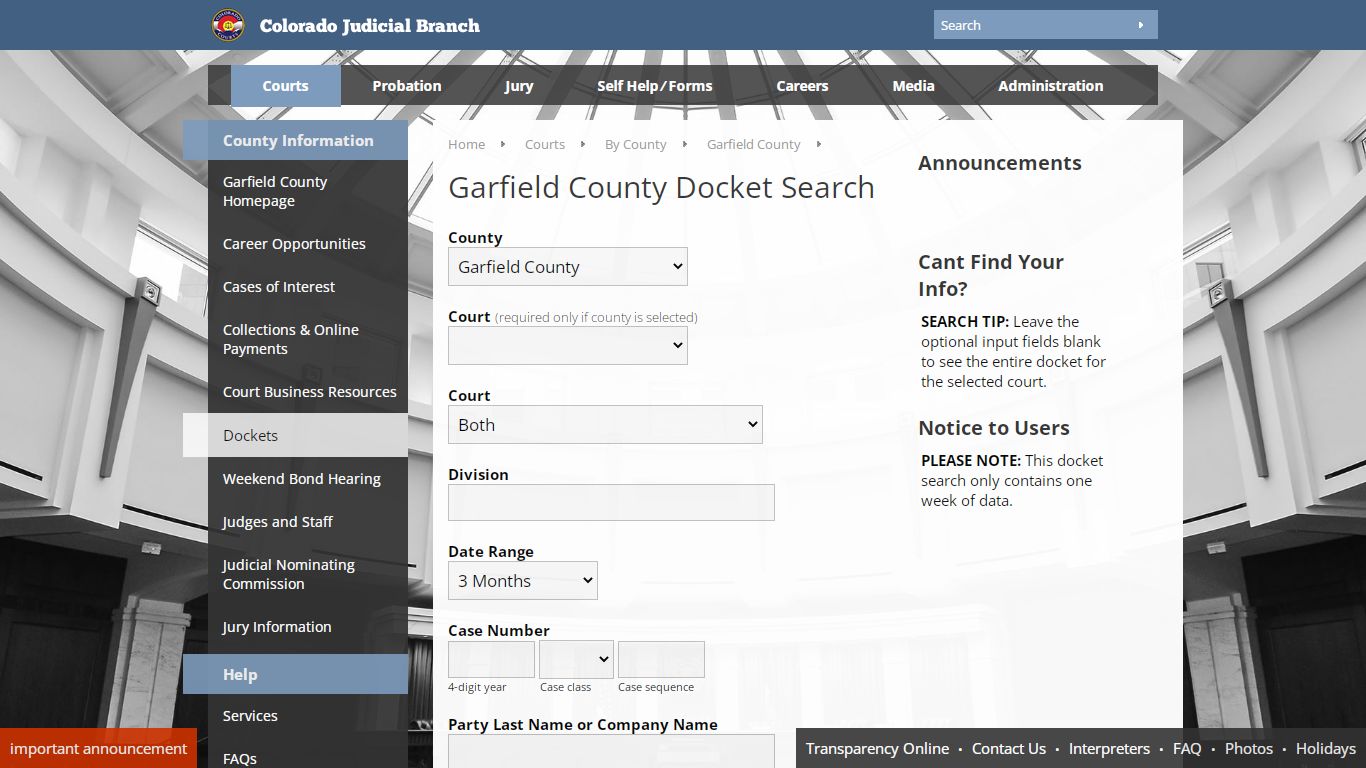 Colorado Judicial Branch - Garfield County - Dockets